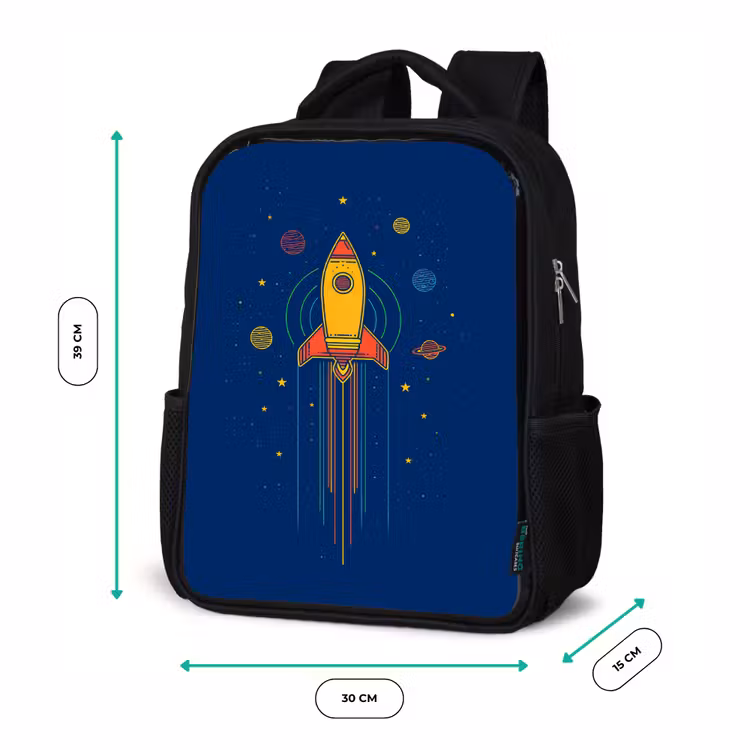 Kinderrucksack - Schwarz - Rakete - Blau - Sterne — 6