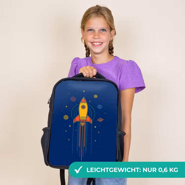 Kinderrucksack - Schwarz - Rakete - Blau - Sterne — 7