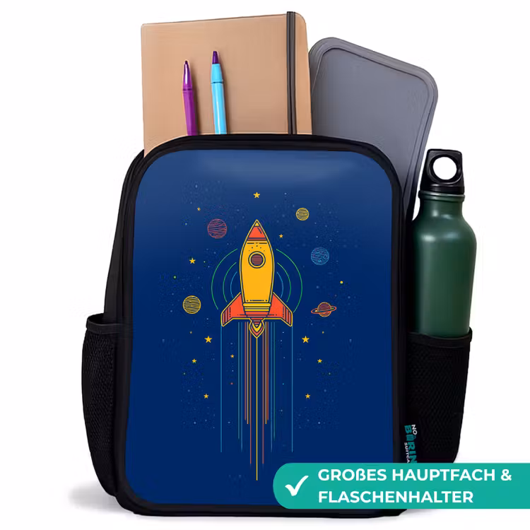 Kinderrucksack - Schwarz - Rakete - Blau - Sterne — 8