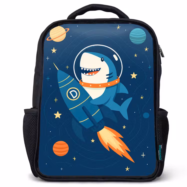 Kinderrucksack - Schwarz - Rakete - Hai - Weltraum — 1