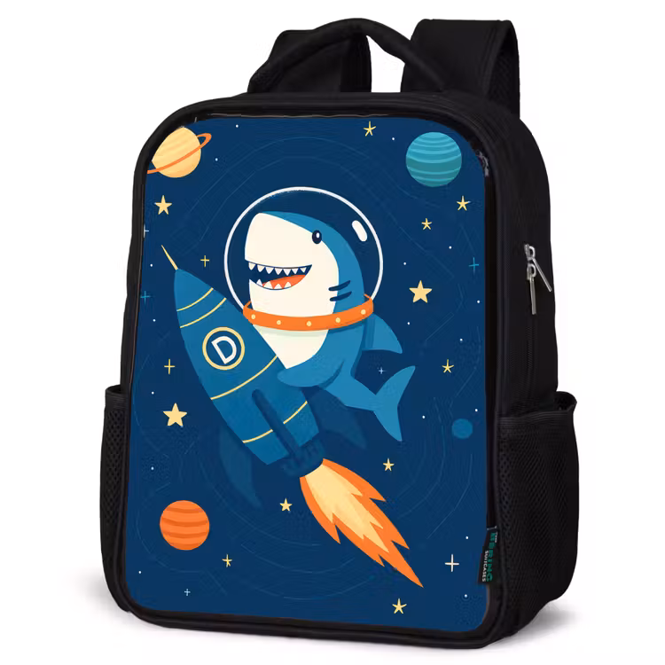 Kinderrucksack - Schwarz - Rakete - Hai - Weltraum — 4