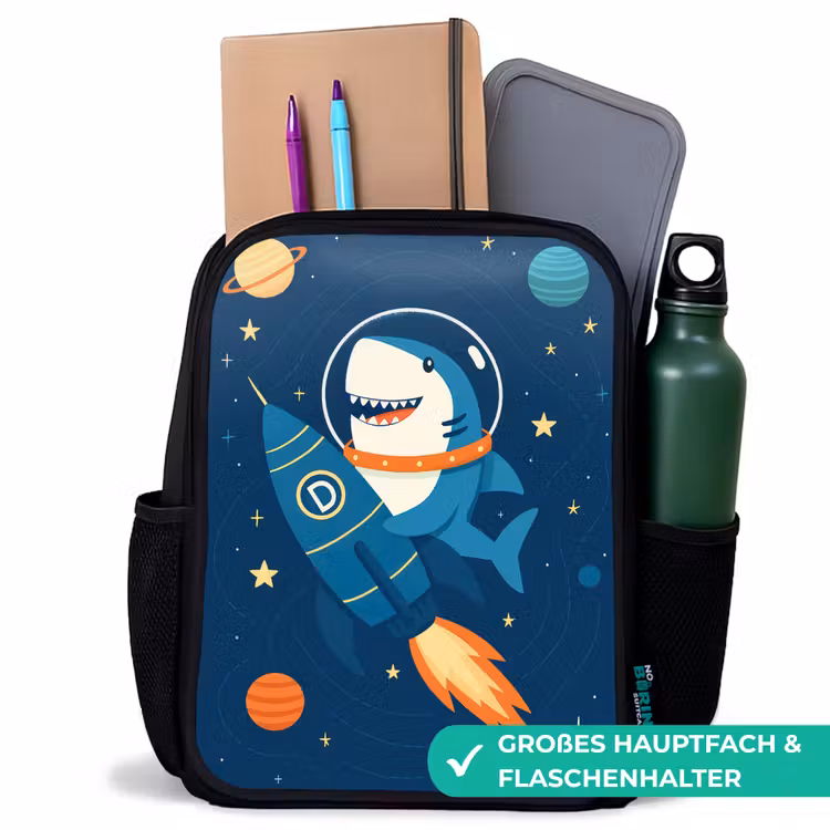 Kinderrucksack - Schwarz - Rakete - Hai - Weltraum — 8