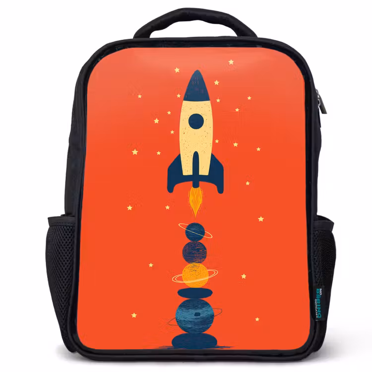 Kinderrucksack - Schwarz - Rakete - Planeten - Rot — 1