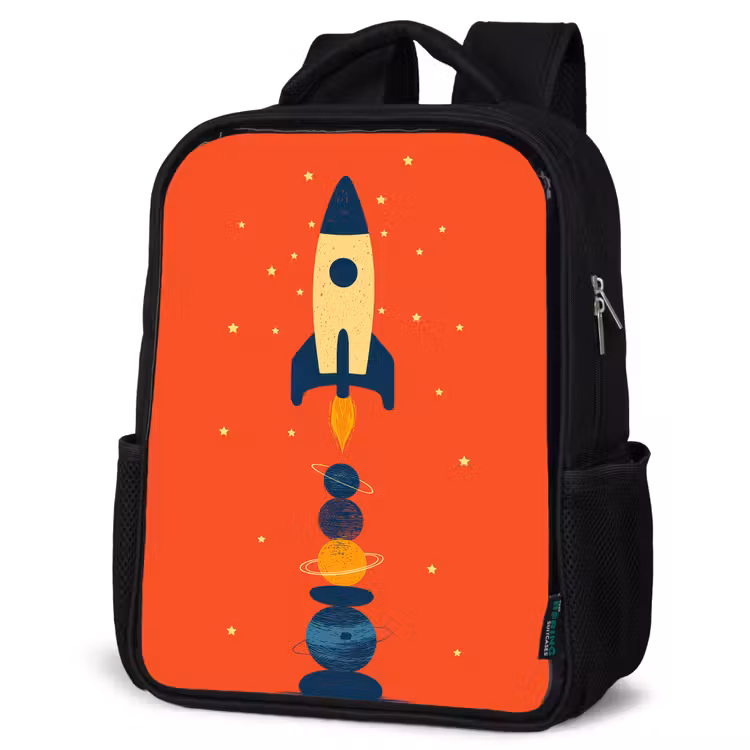 Kinderrucksack - Schwarz - Rakete - Planeten - Rot — 4