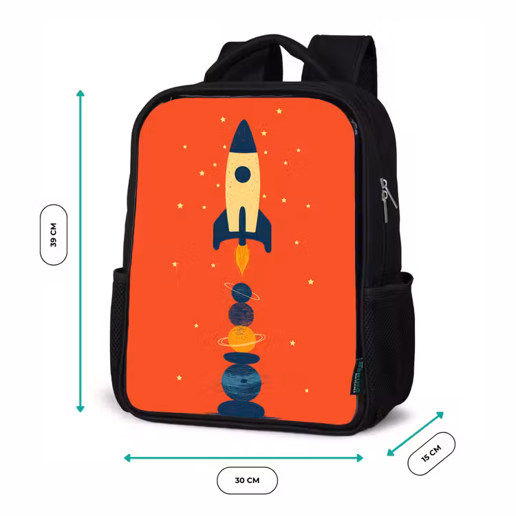 Kinderrucksack - Schwarz - Rakete - Planeten - Rot — 6