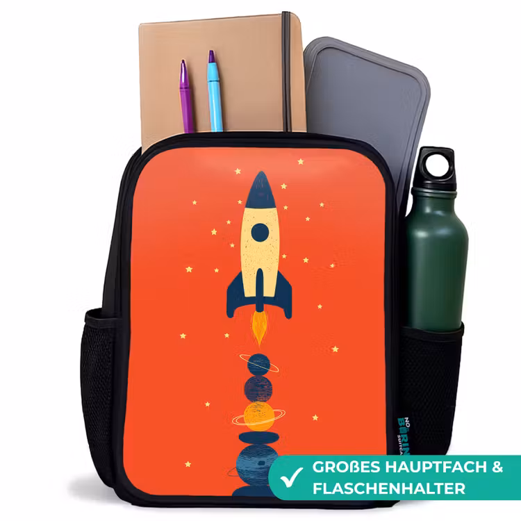 Kinderrucksack - Schwarz - Rakete - Planeten - Rot — 8