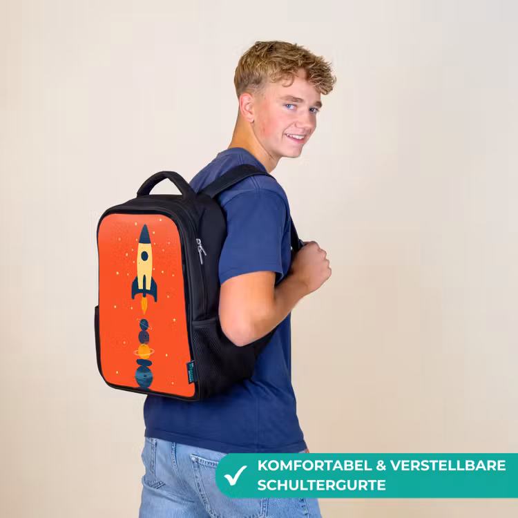 Kinderrucksack - Schwarz - Rakete - Planeten - Rot — 9