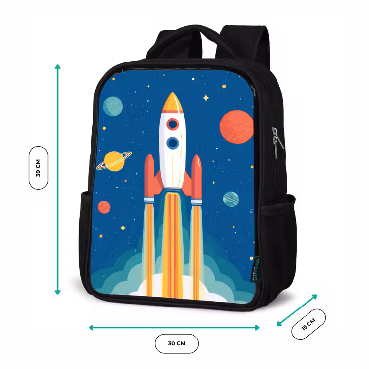 Kinderrucksack - Schwarz - Rakete - Planeten - Weltraum — 6