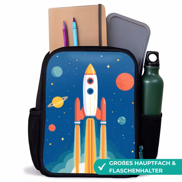 Kinderrucksack - Schwarz - Rakete - Planeten - Weltraum — 8