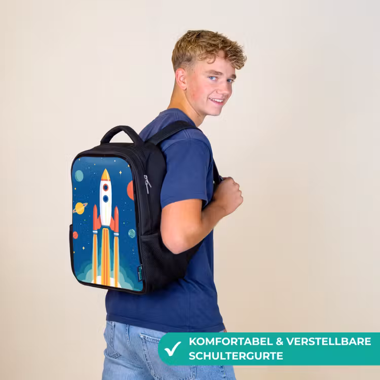 Kinderrucksack - Schwarz - Rakete - Planeten - Weltraum — 9