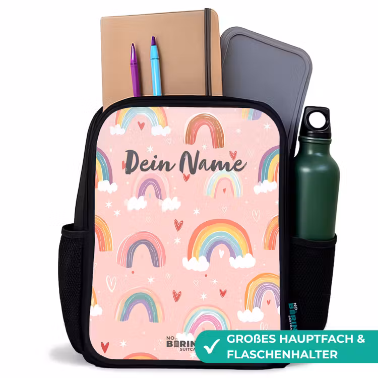 Kinderrucksack - Schwarz - Regenbögen auf einem rosa Hintergrund — 8
