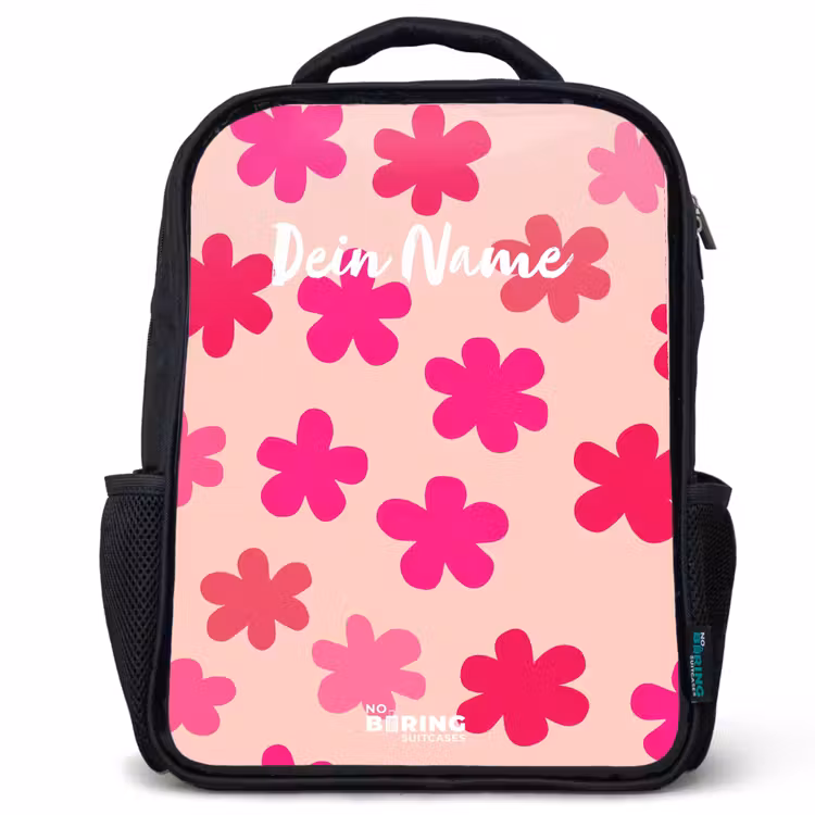 Kinderrucksack - Schwarz - Rosa Blumen — 1