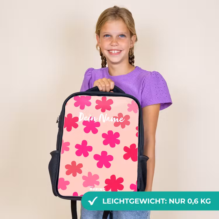 Kinderrucksack - Schwarz - Rosa Blumen — 7