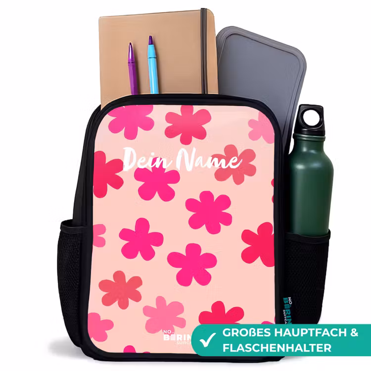 Kinderrucksack - Schwarz - Rosa Blumen — 8