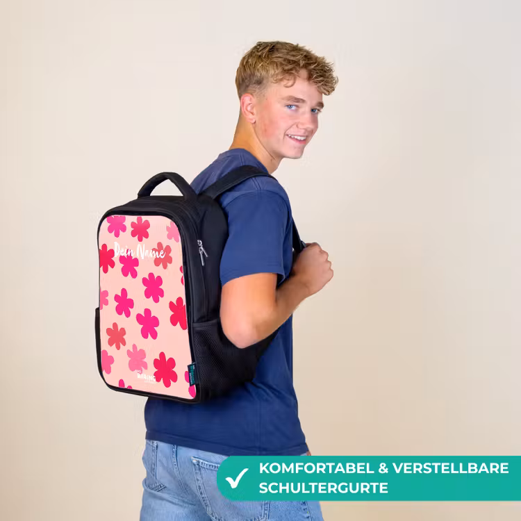 Kinderrucksack - Schwarz - Rosa Blumen — 9