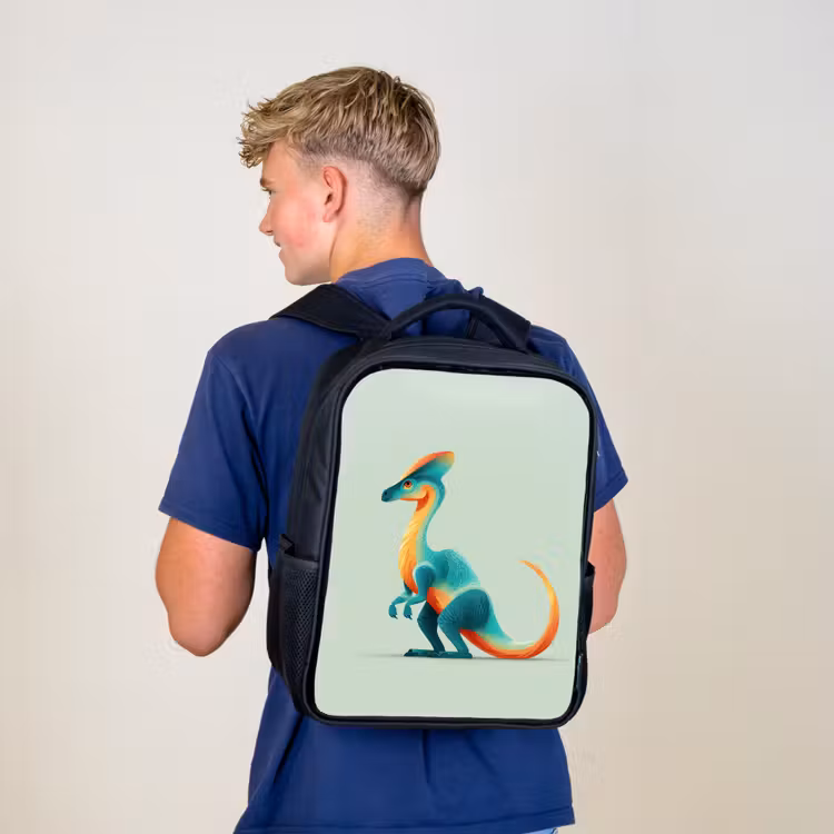 Kinderrucksack - Schwarz - Schwanz - Dino - Minimalistisch - Blau — 3