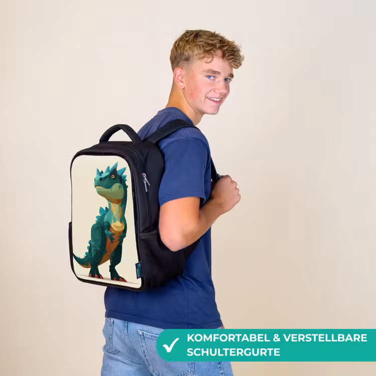 Kinderrucksack - Schwarz - Stacheln - Dino - Blau - Muskulös — 9