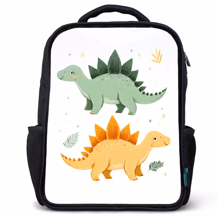 Kinderrucksack - Schwarz - Sterne - Stegosaurier - Blätter - Grün — 1