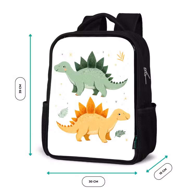 Kinderrucksack - Schwarz - Sterne - Stegosaurier - Blätter - Grün — 6