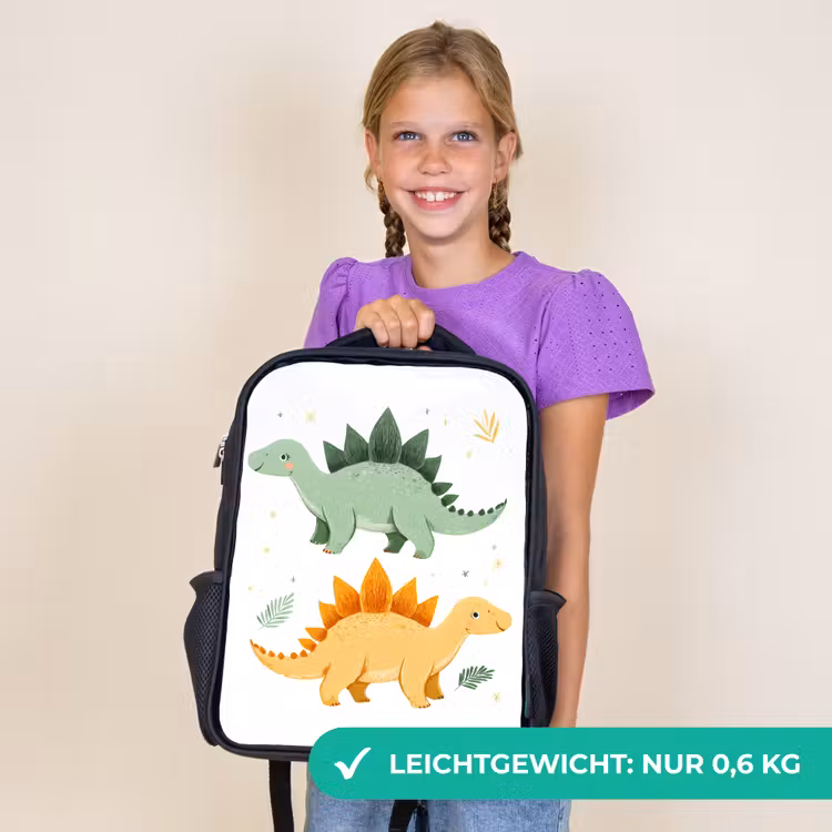 Kinderrucksack - Schwarz - Sterne - Stegosaurier - Blätter - Grün — 7
