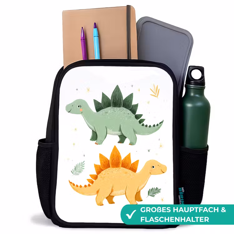 Kinderrucksack - Schwarz - Sterne - Stegosaurier - Blätter - Grün — 8