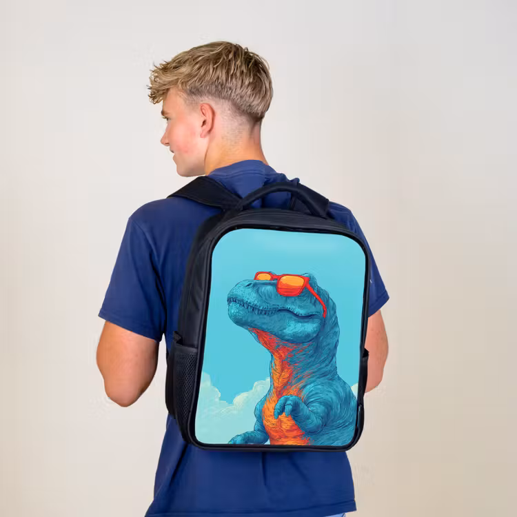 Kinderrucksack - Schwarz - T-Rex - Blau - Wolken - Sonnenbrille — 3