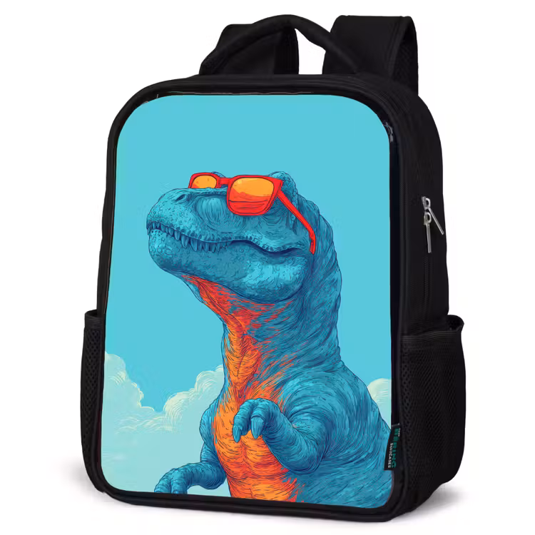 Kinderrucksack - Schwarz - T-Rex - Blau - Wolken - Sonnenbrille — 4