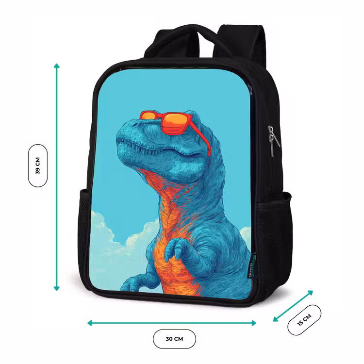 Kinderrucksack - Schwarz - T-Rex - Blau - Wolken - Sonnenbrille — 6