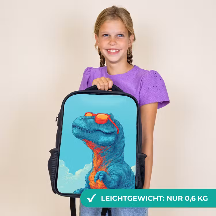 Kinderrucksack - Schwarz - T-Rex - Blau - Wolken - Sonnenbrille — 7