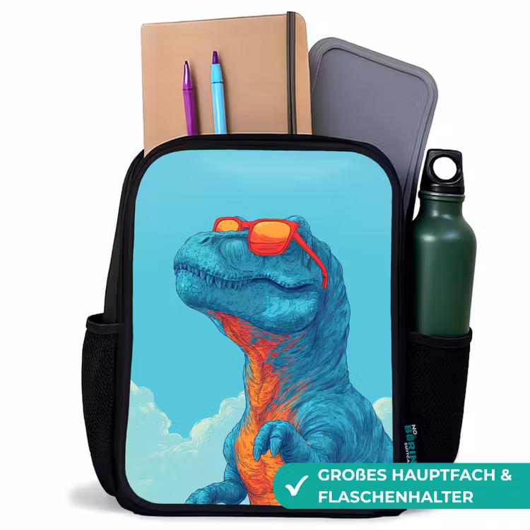 Kinderrucksack - Schwarz - T-Rex - Blau - Wolken - Sonnenbrille — 8