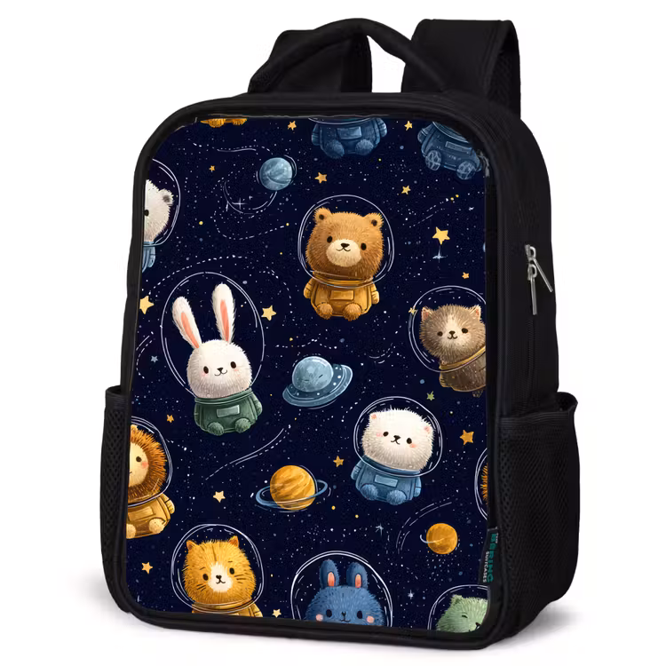 Kinderrucksack - Schwarz - Tiere - Sternenhimmel - Weltraum — 4