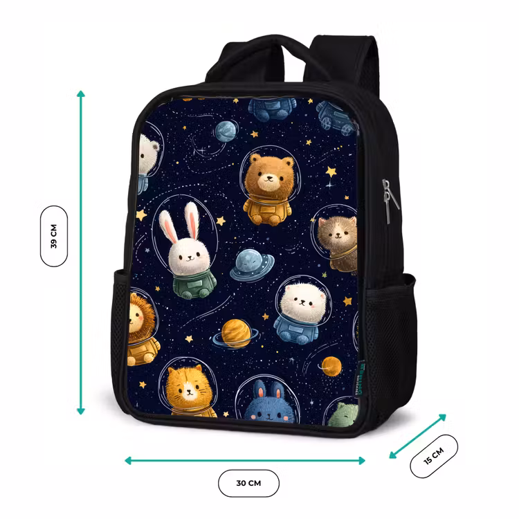Kinderrucksack - Schwarz - Tiere - Sternenhimmel - Weltraum — 6