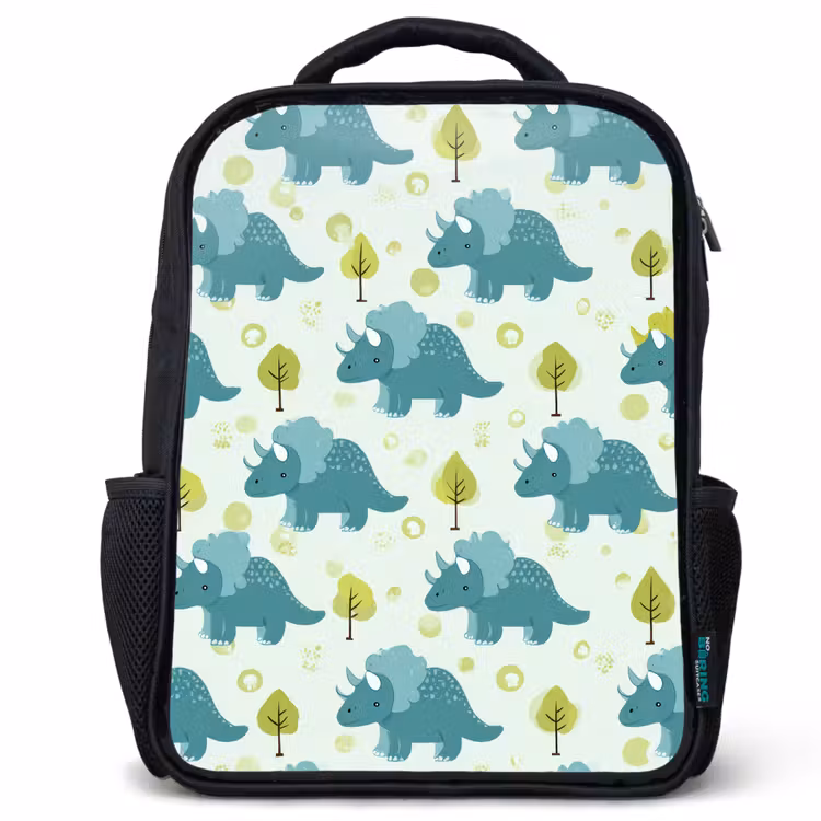 Kinderrucksack - Schwarz - Triceratop - Blau - Punkte - Bäume — 1