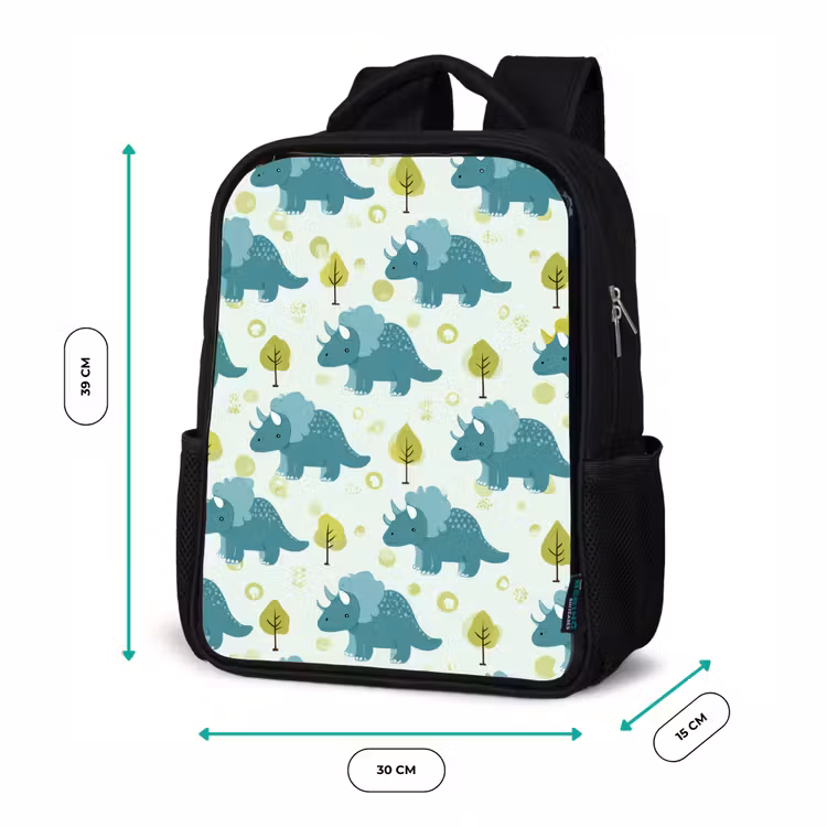 Kinderrucksack - Schwarz - Triceratop - Blau - Punkte - Bäume — 6