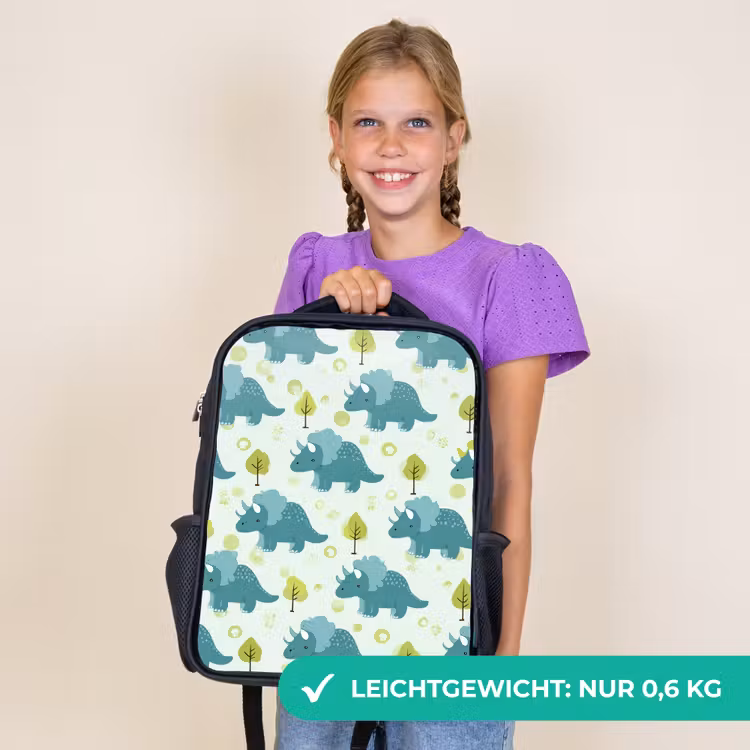 Kinderrucksack - Schwarz - Triceratop - Blau - Punkte - Bäume — 7