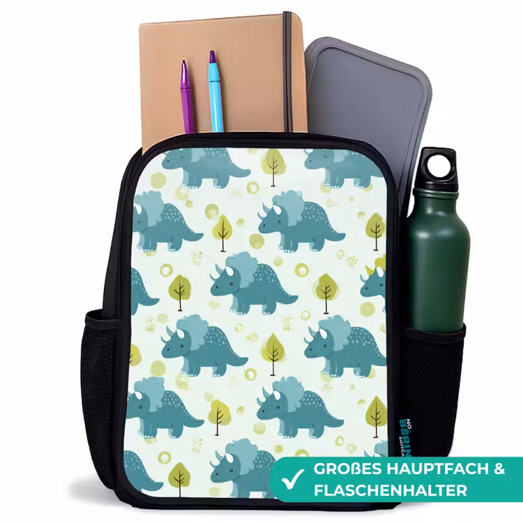 Kinderrucksack - Schwarz - Triceratop - Blau - Punkte - Bäume — 8
