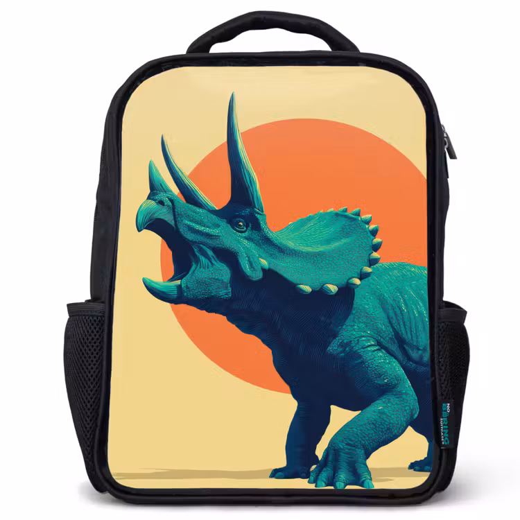 Kinderrucksack - Schwarz - Triceratops - Kreis - Orange - Hörner — 1
