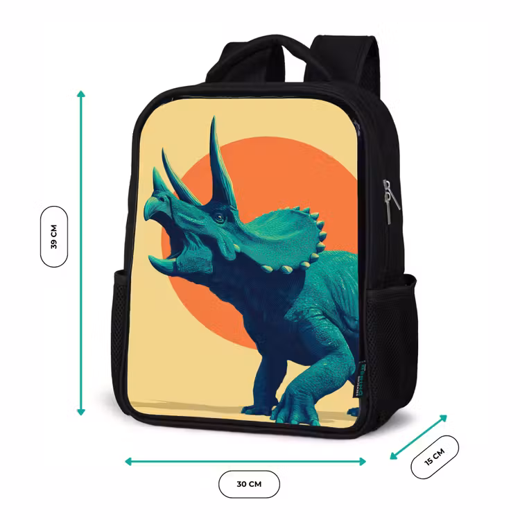 Kinderrucksack - Schwarz - Triceratops - Kreis - Orange - Hörner — 6