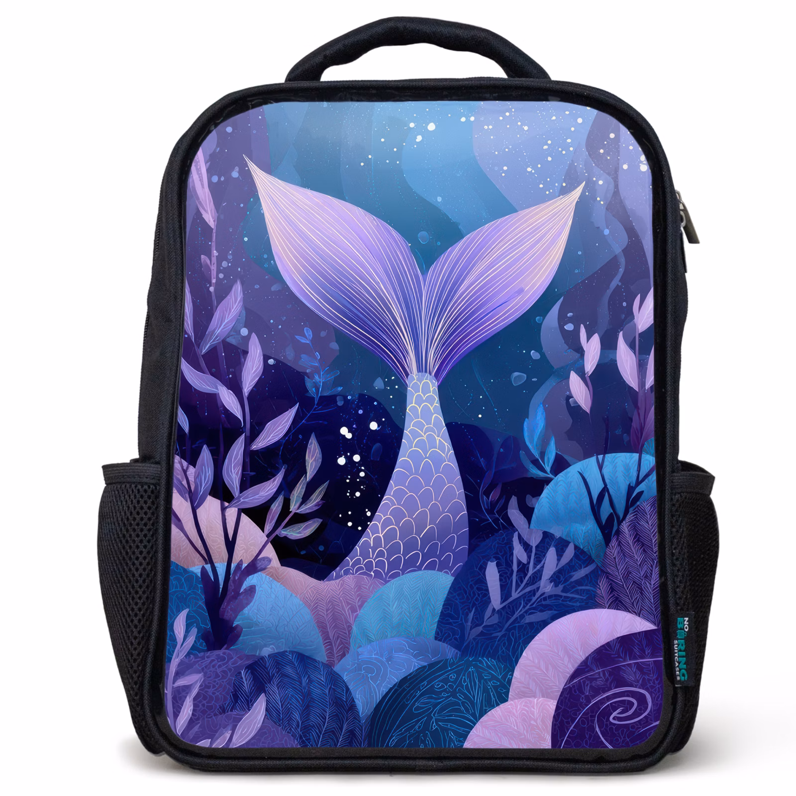 Kinderrucksack - Schwarz - Meerjungfrauenschwanz - Unterwasserpflanzen - Lila - Blau — 1