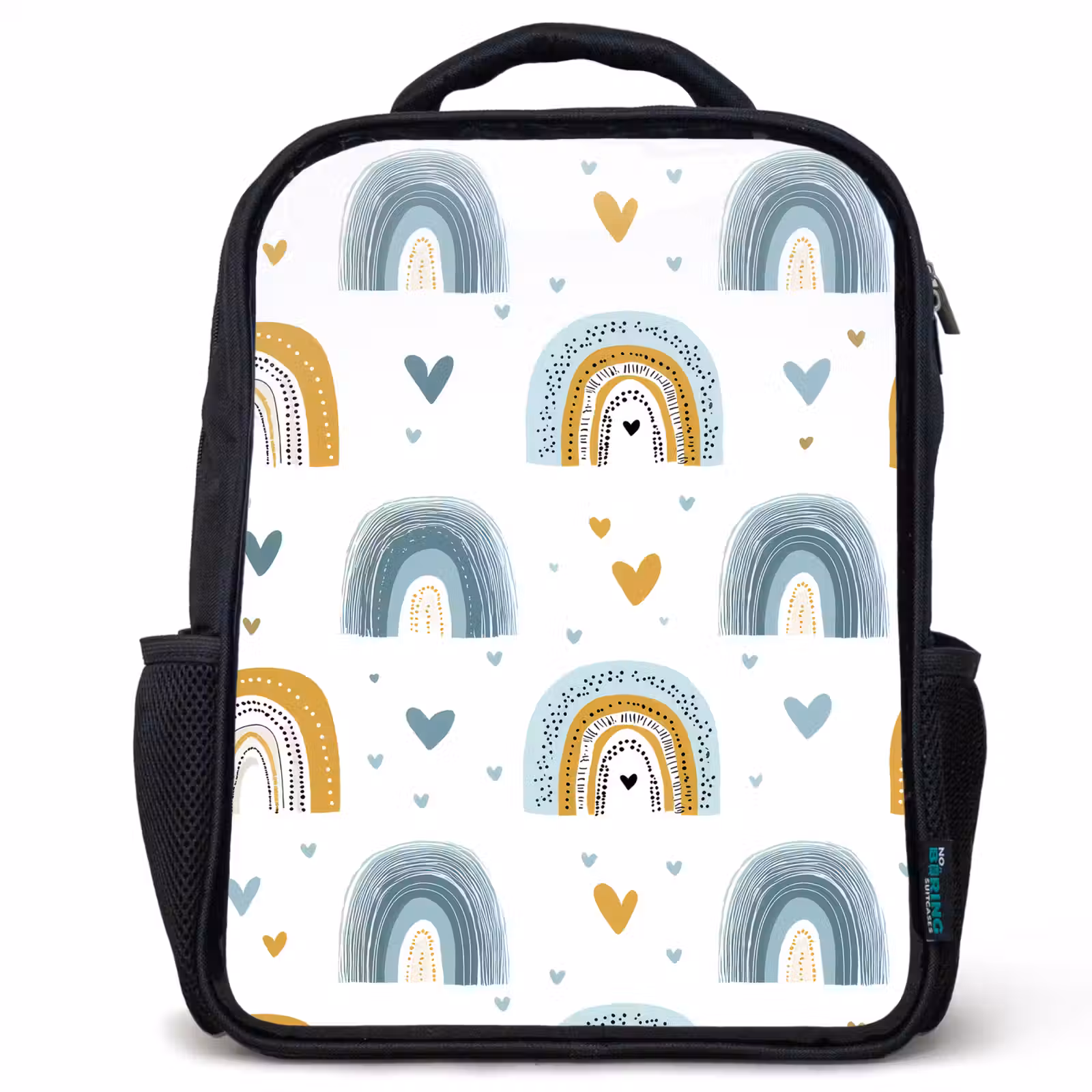 Kinderrucksack - Schwarz - Muster - Regenbogen - Herzen — 1