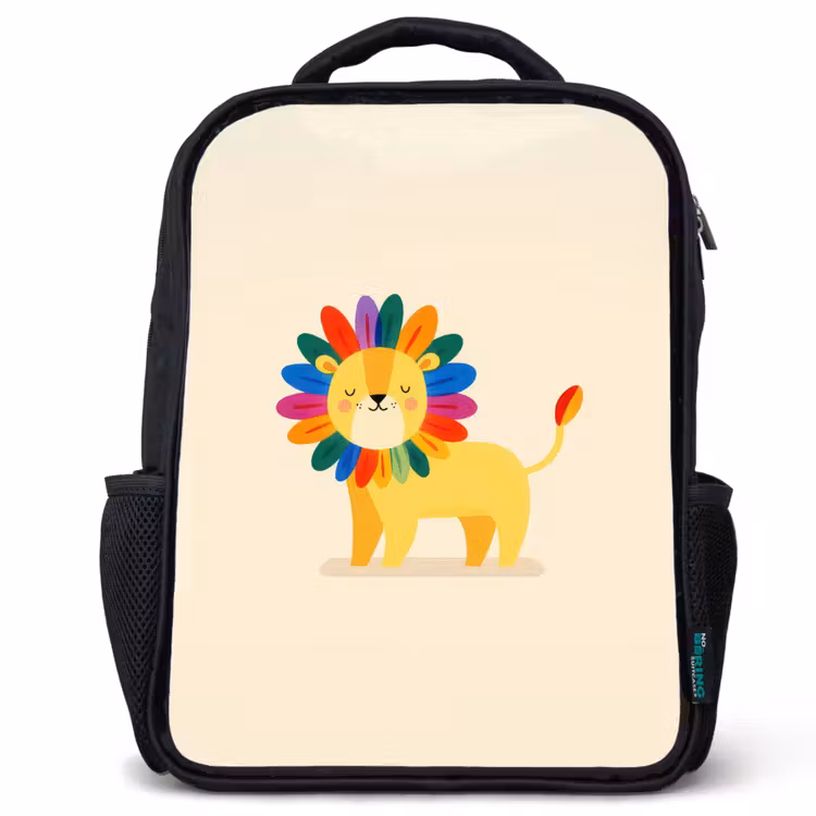 Kinderrucksack - Schwarz - Löwe - Bunte Mähne - Beige — 1
