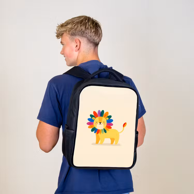 Kinderrucksack - Schwarz - Löwe - Bunte Mähne - Beige — 3