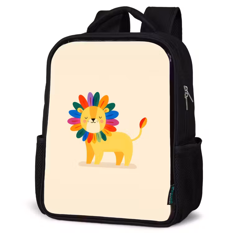 Kinderrucksack - Schwarz - Löwe - Bunte Mähne - Beige — 4