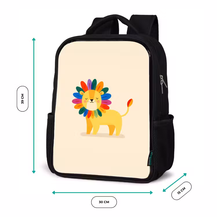 Kinderrucksack - Schwarz - Löwe - Bunte Mähne - Beige — 6