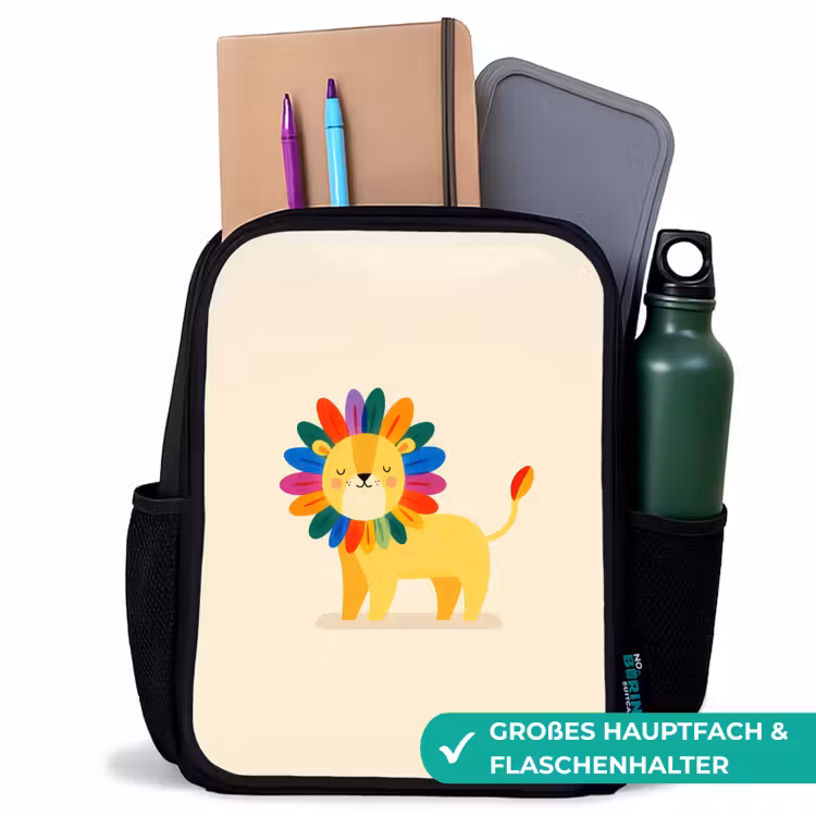 Kinderrucksack - Schwarz - Löwe - Bunte Mähne - Beige — 8
