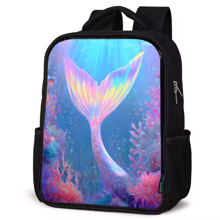 Kinderrucksack - Schwarz - Meerjungfrauenschwanz - Koralle - Wasser — 4