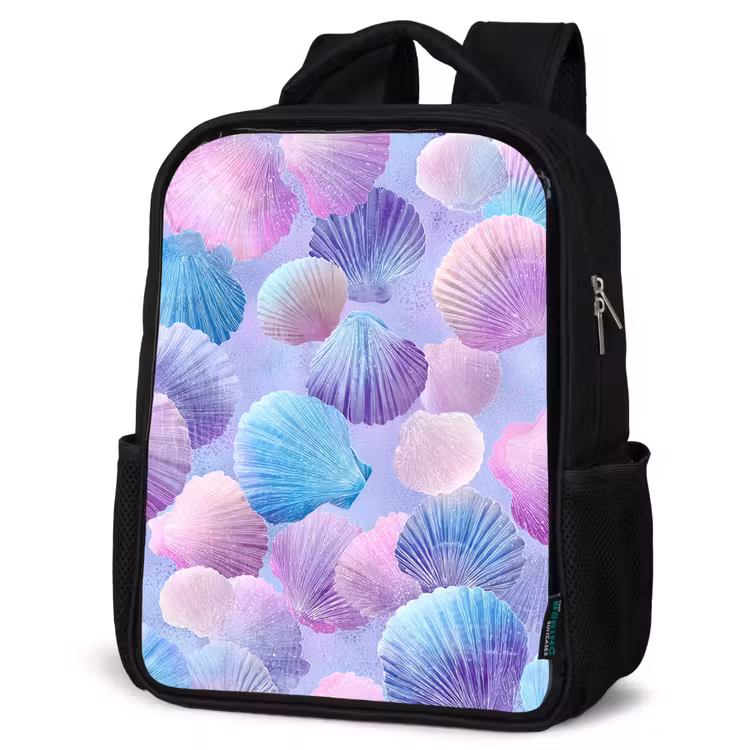 Kinderrucksack - Schwarz - Muscheln - Lila - Blau - Muster — 4