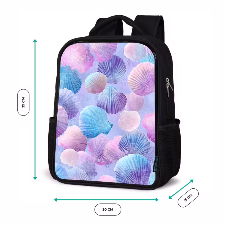 Kinderrucksack - Schwarz - Muscheln - Lila - Blau - Muster — 6