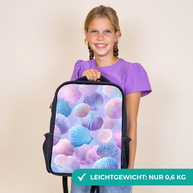Kinderrucksack - Schwarz - Muscheln - Lila - Blau - Muster — 7