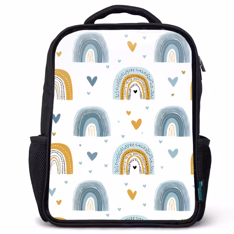 Kinderrucksack - Schwarz - Muster - Regenbogen - Herzen — 1